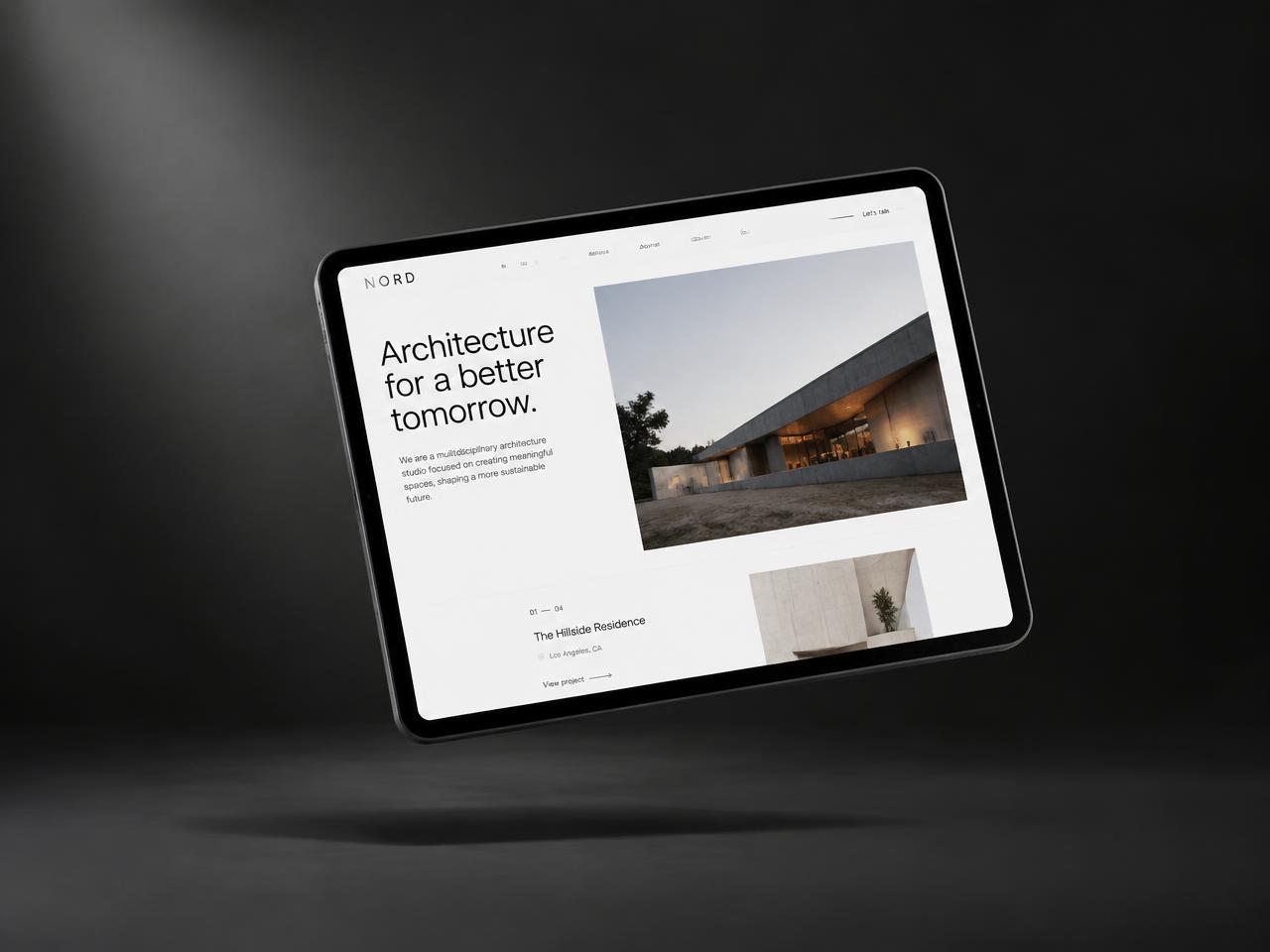 Konzeptprojekt: Webseiten-Mockup für ein Architekturstudio auf einem Tablet